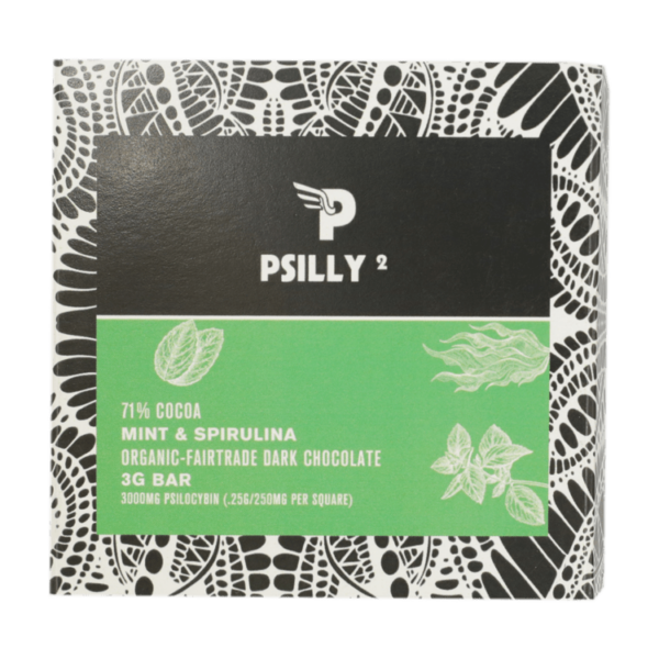 Psilly – Dark Chocolate Bar – Mint & Spirulina | Herb Heaven Canada